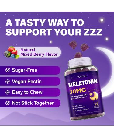 Melatonin 30mg Gummies for Adults - Sugar Free Melatonin Gummies Maximum Strength with Magnesium, B6, GABA & Botanical Blend - Non-Habit Forming,Vegan, Non GMO, Natural Mixed Berry Flavor Mixed Berry 60 Count (Pack of 2) - Buy Online on GoSupps.com