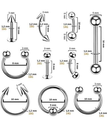 BodyJ4You 36PC Pro Body Piercing Kit - Silvertone