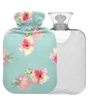 Naanle hot water bottle with lid strawberry flowers Transparent hot water bottle heat bottle for back pain relief handfoot warmer neck hot and cold therapy 2l