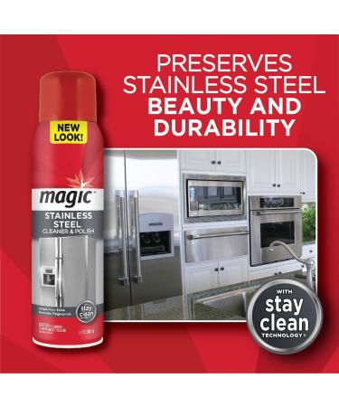 Magic Stainless Steel Cleaner Aerosol - 17 Ounce (2 Pack)- Removes Fingerprints Residue Water Marks and Grease from Appliances - Refrigerator Dishwasher Oven Grill 1.06 Pound (Pack of 2) - Buy Online on GoSupps.com