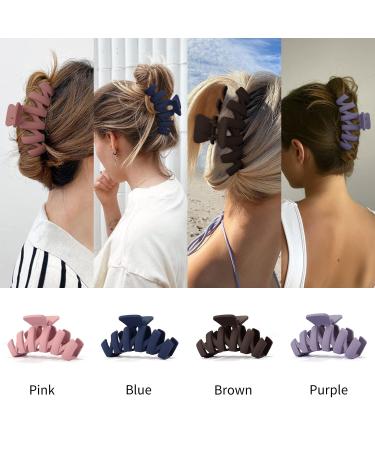 SuPoo 4pcs Large Claw Hair Clips for Thick Hair - Strong Hold Matte Jumbo Jaw Clip Set for Women - Ideal Hair Accessories - Gifts - Brown, Blue, Purple, Pink - Buy Online on GoSupps.com
