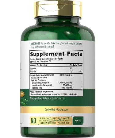 Carlyle Olive Oil Supplement 2000mg | 120 Softgels | Cold Pressed Extra Virgin, Non-GMO, Gluten Free - Buy Online on GoSupps.com