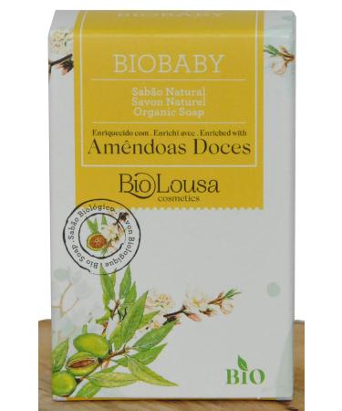 BioLousa Biobaby ideal soap for babies and delicate skin is very gentle and natural cold process organic superfatted with 8% organic sweet almond oil 100g Ideal for frequent hand washing