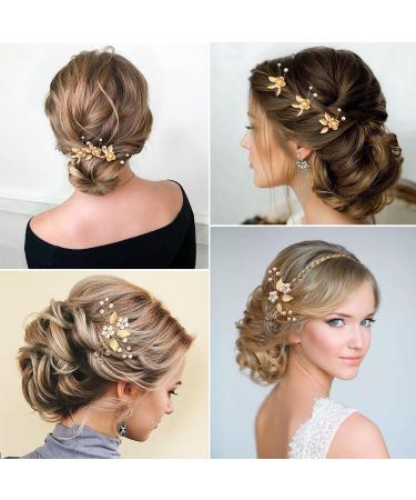 Gold Leaf Wedding Hair Pins with Pearls & Crystals - Bridal Hair Accessories - Buy Online on GoSupps.com