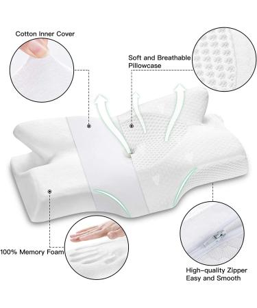 Elviros Cervical Memory Foam Pillow - Neck & Shoulder Pain Relief - Ergonomic Orthopedic Support for Side, Back, and Stomach Sleepers - White Queen Size - Buy Online on GoSupps.com