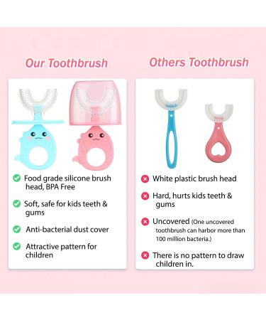 Kids U-Shaped Toothbrush 2-Pack - Soft Silicone Brush Head, Cover, 360 Oral Cleaning - Ages 2-6 - Buy Online on GoSupps.com