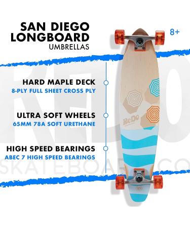 ReDo Skateboard Co. San Diego Umbrellas 34.5 x 8 Longboard Complete Skateboard - Perfect for Kids and Teens - Buy Online on GoSupps.com
