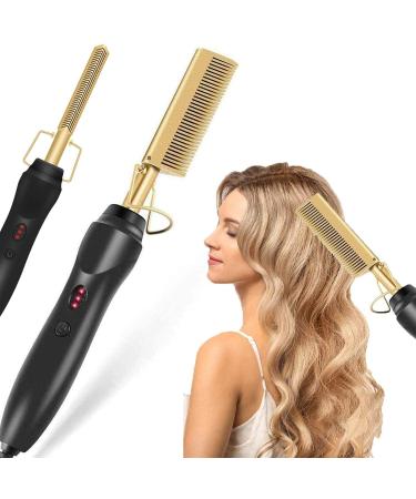 HANDA Hot Comb 450F Adjustable Temperature Hair Straightener Anti-Scald Heat Pressing Combs Ceramic Electric Fast Heating Hair Straightening Comb Curling Iron with Dual Voltage Auto and Shut-Off