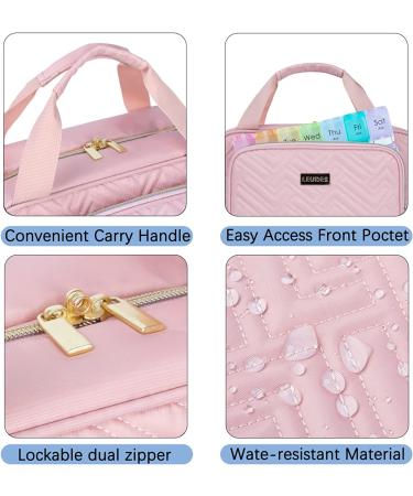 Leudes Travel Pill Bottle Organizer - Large Pink Medicine Storage Case for Home & On-the-Go - Perfect for Pills, Vitamins & Supplements for Women and Men - Buy Online on GoSupps.com