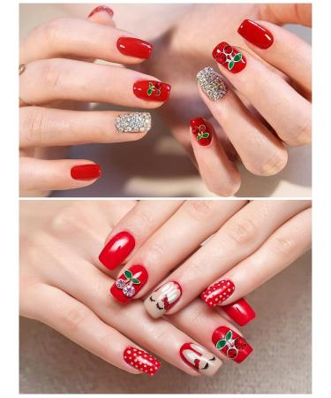Kalolary 48Pcs Cherry Nail Rhinestones - 3D Cherry Charm Nail Gems for Women Nail Art - Buy Online on GoSupps.com