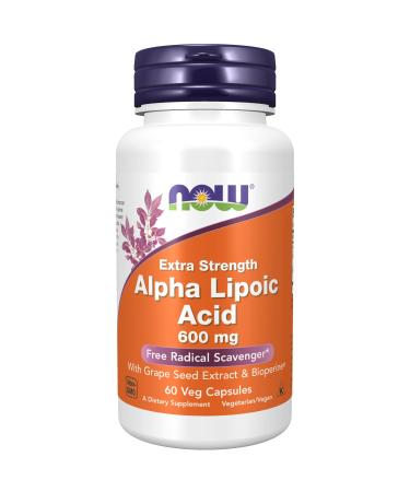 NOW Supplements, Alpha Lipoic Acid 600 mg with Grape Seed Extract & Bioperine, Extra Strength, 60 Count (Pack of 1)