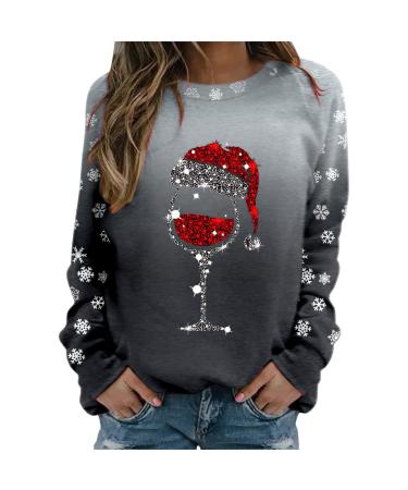 Women's Christmas Sweatshirts Cute Snowman Penguin Print O-Neck Raglan Top Shirt Pullover Comfy Warm Xmas Jumper Winter Long Sleeve Tops Loose Tunic Top Sweaters Z33-black XL