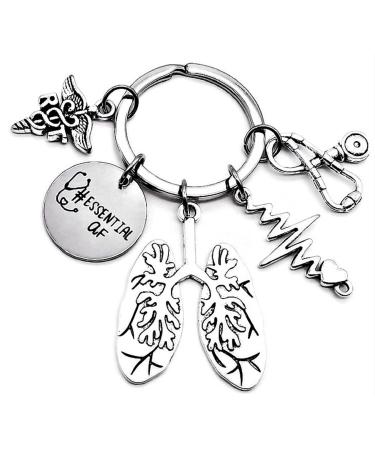Kit's Kiss RT Respiratory Therapist Keychain Therapy Gift Lung Specialist Stethoscope Anatomical EKG ECG Heartbeat Pulmonary Care Disease Essential AF Gift Silver Diameter of Key Ring : 1.26 inches