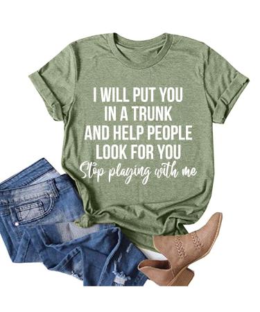 Aniywn Graphic Tees for Women Funny Graphic Sayings Short Sleeve Tops Round Neck Casual Workout Sports T-Shirt X-Large Green