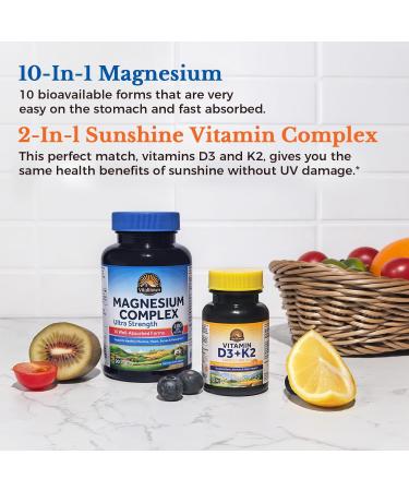 Vitalitown Ultra Magnesium & Vitamin D3 K2 Bundle (Pack of 2) | 10 in 1 Magnesium Complex & 10000 IU D3 MK-7 | for Bone Muscle Heart Sleep Teeth & Immune| 90 Mag Capsules & 90 D3 Softgels - Buy Online on GoSupps.com