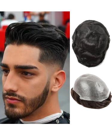 Men's Toupee Real Hair Ultra-Thin 0.03mm Skin Toupee for Men Light Medium Density Hairpiece Base Size 8x10 Inch 100% Human Hair System for Men(#1B)