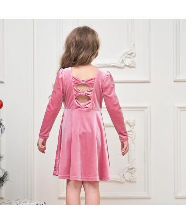 Miipat Baby Girls Velvet Dress - Long Sleeve Elegant Princess Birthday Party Dress 2-3 Years Pink - Buy Online on GoSupps.com
