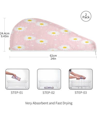 Buy Pink Daisy Dry Hair Cap - 2 Piece Quick Drying Towel Set with Button Headband | Super Absorbent & Soft Comfort for Fast Hair Drying - Buy Online on GoSupps.com