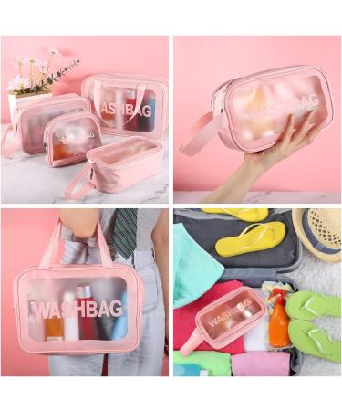 4 Pcs Waterproof Clear Toiletry Bags Set for Women - Pink Cosmetic Makeup Travel Bags - Buy Online on GoSupps.com