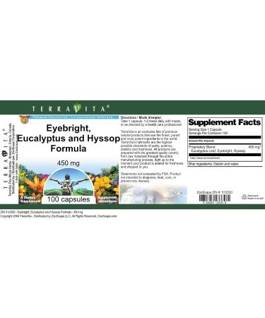 Terravita Chest Congestion Formula - Eyebright Eucalyptus and Hyssop - 450 mg (100 Capsules ZIN: 512030) - Buy Online on GoSupps.com