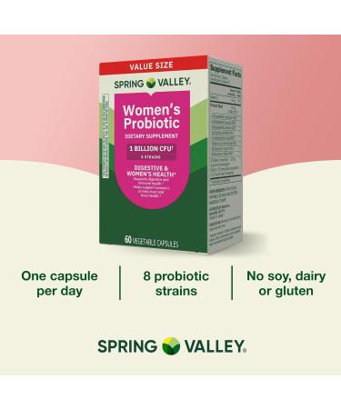 Probiotics for Women Capsules Dietary Supplement 1 Billion CFUs - Digestive Health by Spring Valley (60 Capsules - Pack of 1) - Set by Basket Goods - Buy Online on GoSupps.com