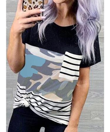 Summer Womens T-Shirt Pocket Loose Cut Female Short Sleeve Top Breathable for Dating Camouflage Medium - Buy Online on GoSupps.com