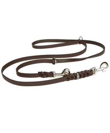 Copcopet-fat leather line for dogs-3-way adjustable dog leash made of soft leather with carabiners & fittings made of chrome-braided leash 100% handmade in germany (5.0m x 18mm | brown) 5 m x 18 mm brown