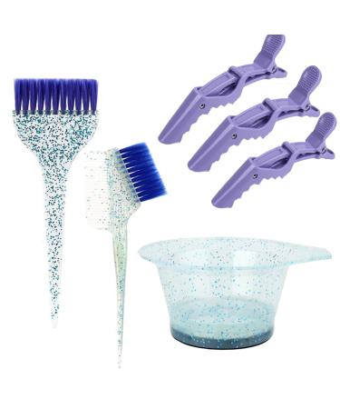 Nylahr 6 Pcs Hair Dye Coloring Kit, Hair Coloring Dyeing Bleaching DIY Salon Tool,Hair Dye Color Brush and Bowl Set,Mixing Bowl, Brush, Hair Clips (Blue)