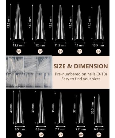 500PCS XL Stiletto Nail Tips | Clear False Nails for Acrylic | Half Cover Tapered Square Tips for Nail Extension | 10 Sizes | DIY Nail Art - Buy Online on GoSupps.com