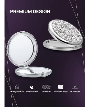 OMIRO Compact Mirror Mini Mix Diamond 1X/2X Magnifying Round Metal Pocket Makeup Mirror, Silver - Buy Online on GoSupps.com