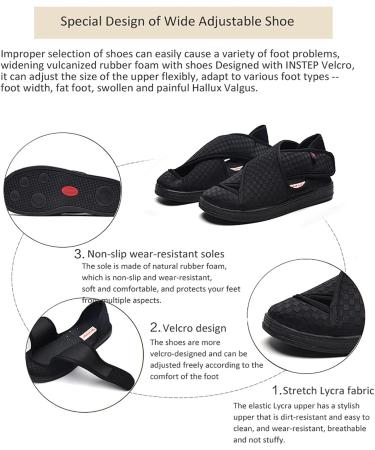 Ladies Diabetic Edema Shoes - Adjustable Open Toe Slippers for Swollen Feet | Comfortable Outdoor Foam Footwear for Plantar Fasciitis - Size 6 Black - Buy Online on GoSupps.com