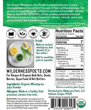 Wilderness Poets Organic Wheatgrass Juice Powder - 3.5 oz Nutrient-Rich Superfood - Buy Online on GoSupps.com
