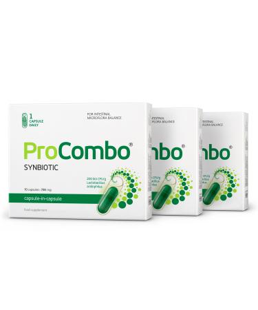 ProCombo - The Smart synbiotic with targeted delivery of The Good Bacteria. Double Capsule and Liquid Formula for Fast Results. 1 Capsule per Day(Pack of 3)