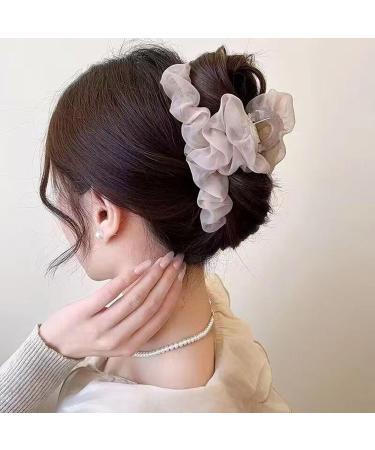 Korean Style Hair Claw Crossing Teeth Spring Design Pleated Mesh Yarn Decor Large Hair Clip Hair Accessories Big Hair Clip Pink - Buy Online on GoSupps.com
