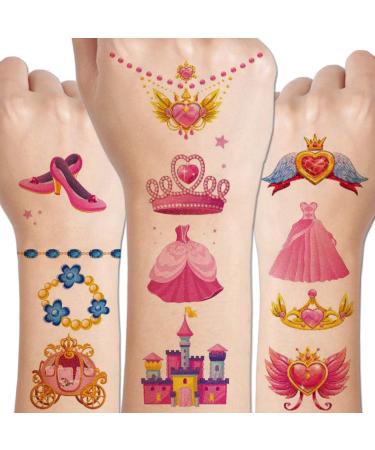 CHARLENT Glitter Temporary Tattoos for Girls - 14 Sheets Glitter Princess Tattoos for Girls Birthday Party Favors Goodie Bag Fillers