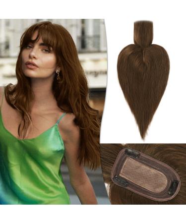 Ruwiss real hair hair topper for women crown topers with pony short wigs hair parts for thin hair 7.5 * 13cm silk base 100% real human hair clip in topper 35 cm 45g (medium brown) 35cm (with pony) medium brown