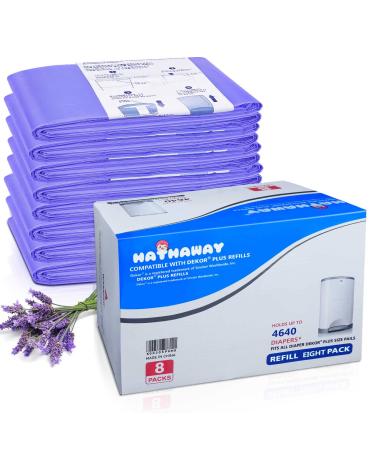 Refills Compatible with Dekor Plus Diaper Pail Refills 8 Pack Diaper Pail Liners with Lavender Scent