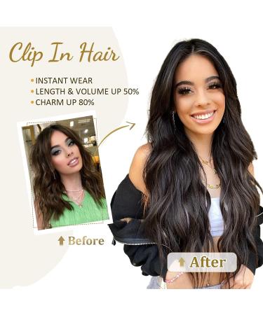 Natural Brown Long Wavy Clip in Hair Extensions - 4pcs Full Head Synthetic Fiber Pieces for Women - Buy Online on GoSupps.com
