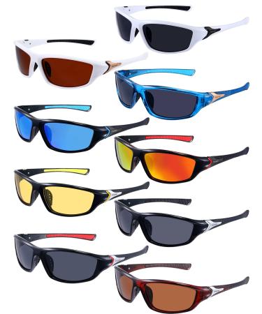 9 Pairs Polarized Sports Sunglasses Driving Shades Running Sunglasses for Men Polarized Tactical Sunglasses Classic Colors