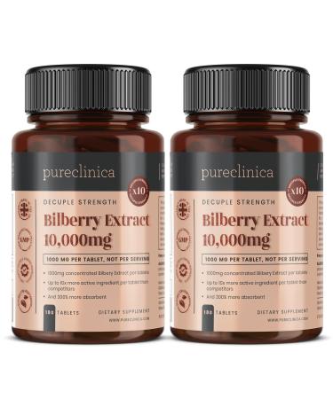 Bilberry Extract 10,000mg x 360 Tablets (2 Bottles) - 10 X more Anthocyanidins per Tablet than most Others - AND 5mg Black Pepper Extract for 300% Increased Absorption
