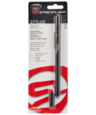 Streamlight 65020 Stylus 7-Lumen Green LED Pen Light with 3 AAAA Alkaline Batteries, Black