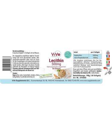 Lecithin 500 mg - 60 Softgels | Natural Phosphatidylcholine | No Additives | German Quality | Vive Supplements - Buy Online on GoSupps.com