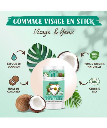 LOVEA - Facial Scrub Stick - Organic Coconut Oil - Gently Exfoliates Smoothes & Softens - All Skin Types - 100% Natural - Vegan - Certified Organic - Made in France - 40 g - Buy Online on GoSupps.com