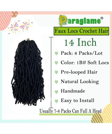 Paraglame Short Faux Locs Crochet Hair 14 Inch - Natural Black Pre-Looped Soft Faux Locs Curly Hair Extension - 8 Packs 1B - Goddess Locs Crochet Hair for Black Women - Buy Online on GoSupps.com