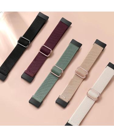 Gugobit 5-Piece Elastic Bracelet for Fitbit Charge 6 & 5 - Adjustable & Breathable Nylon Replacement Bands for Men & Women - Hellrosa Wine Red Polar Star Black - Buy Online on GoSupps.com