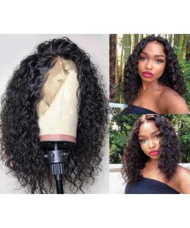 Swetcurly 13x4 Lace Front Wigs Glueless Wave Synthetic Wigs Heat Resistant Short Bob Wigs Natural Hairline with Baby Hair For Black Women (14 Inch) 1b 14inch
