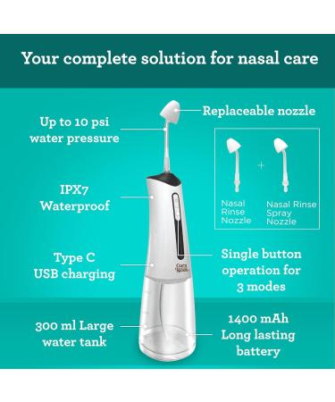 GuruNanda Nasal Saline Irrigator - Portable Cordless 300ml | 3 Modes for Sinus Relief | Rechargeable with 2 Tips - Buy Online on GoSupps.com