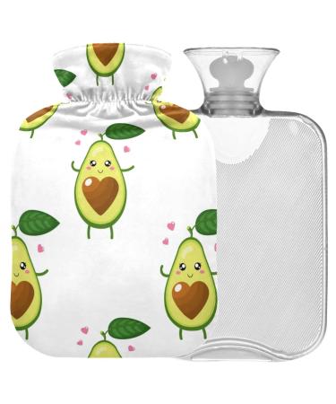Naanle heart avocado hot water bottle with reference transparent hot water bottle 2l large hot hot water bottle for bed hand feet warmer pain relief heat and cold therapy