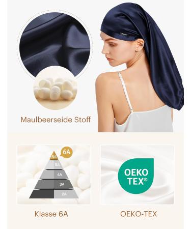 Lilysilk 100% Mulberry Silk Sleeping Hood for Curly Hair | 19 Momme Long Silk Cap - Dark Blue Night Hat for Women - Buy Online on GoSupps.com