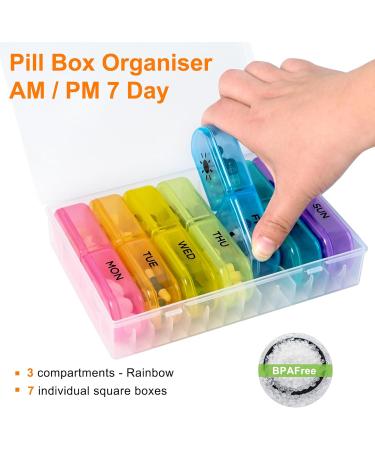 2-Times a Day Vibrant Pill Organizer | 7-Day Pill Case | High Capacity & Travel-Friendly | Ideal for Supplements Vitamins & Medications - Buy Online on GoSupps.com